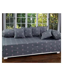 Divamee Polycotton Microfibre Diwan Set With Cushion & Bolster Covers Star Print - Grey