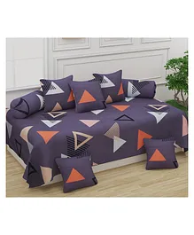 Divamee Polycotton Microfibre Diwan Set With Cushion & Bolster Covers Triangle Print - Grey