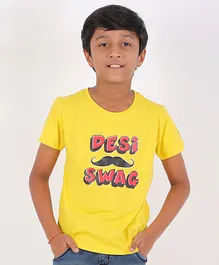 NEO NATIVES Half Sleeves Desi Swag Print Tee - Yellow