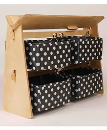 CuddlyCoo Toy Organizer with Book Shelf Grey Polka Print - Beige Grey