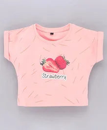 Enfance Core Short Sleeves Strawberry Print Tee - Peach