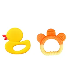 Mastela Super Soft Silicone Teether Duck & Ring Orange Shape Pack Of 2 - Multicolor