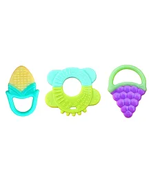 Mastela Super Soft Silicone Teether Corn Ring Green & Grapes Pack Of 3 - Multicolor