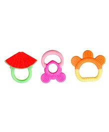 Mastela Super Soft Silicone Teether Watermelon Candy Pink & Ring Orange Pack Of 3 - Multicolor