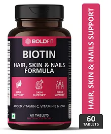Boldfit Biotin 10000mcg For Hair Growth With Vitamin C, Vitamin E & Zinc For Skin & Nail Support Supplement - 60 Vegetarian Tablets