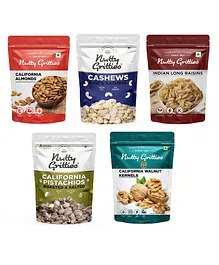 Nutty Gritties Mixed Daily Needs Nuts Dry Fruits Pack of 5 - 200 gm Each