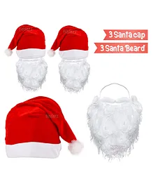 Fiddlerz Christmas Themed Beard & Cap Pack of 4 - Red