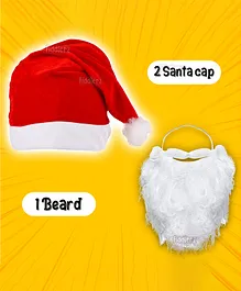 Fiddlerz Christmas Themed Beard & Cap Pack of 3  - Red