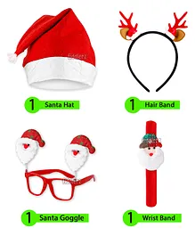 Santa Claus Christmas Items Accessories 1 Pc Cap 1 Pcs Wrist Band 1 Pcs Santa Goggle Frame & 1 Hair Band Assorted Design Sent As Per Stock