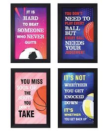 Sports Inspirational Quote Poster with Frame, Set of 4 - Black