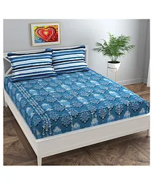 Florida Pure Cotton Queen Bedsheet with 2 Pillow Covers - Blue