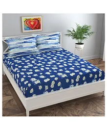 Florida Pure Cotton Queen Bedsheet with 2 Pillow Covers Floral Print - Blue