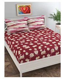 Florida Pure Cotton Queen Bedsheet with 2 Pillow Covers Floral Print - Maroon