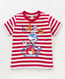 Teddy Half Sleeves Striped Tee with Pirates Patch - Red
