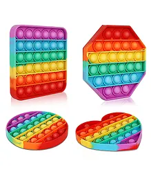 ADKD Heart Square Circle Xexagone Shape Pop Bubble Stress Relieving Silicone Pop It Fidget Toy Pack of 4 - Multicolor