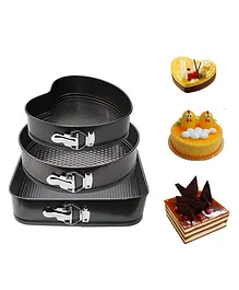 ADKD Teflon Coated Spring Form Heart Round Square Pack of 3 - Black