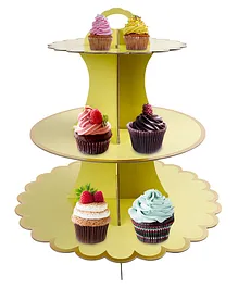 Party Anthem 3 Tier Gold Foil Scalloped Cardboard Cupcake Stand - Yellow