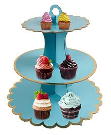 Party Anthem 3 Tier Gold Foil Scalloped Cardboard Cupcake Stand - Teal