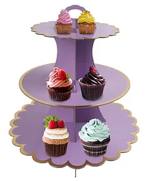 Party Anthem 3 Tier Gold Foil Scalloped Cardboard Cupcake Stand - Purple