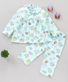 Teddy Full Sleeves Pyjama Set Jam Print - Green