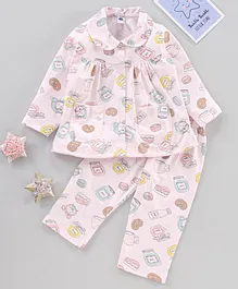 Teddy Full Sleeves Pyjama Set Jam Print - Peach
