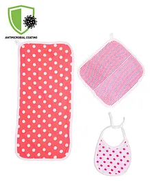 COCOON ORGANICS Pack Of 3 Anti Microbial Cotton Soft Terry Towel Burp Cloth & Wash Cloth And Bib Set - Pink