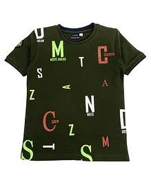 CAVIO Half Sleeves All Over Letter Printed Tee - Green