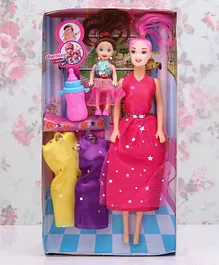 KV Impex Fashion Doll with with Sister & Accessories Multicolour - Height 26.5 cm (Accessories & Dress May Vary)