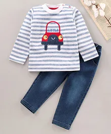 Wonderchild Full Sleeves Striped Tee With Jeans - Navy Blue