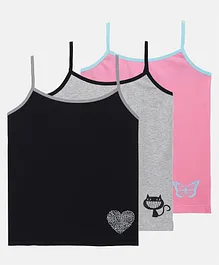 MTB  Set Of 3 Sleeveless Heart Print Camisole - Grey Black Pink