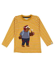 Lilly + Sid 100% Cotton Full Sleeves T-Shirt with Bear Applique - Yellow