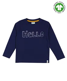 Lilly + Sid 100% Cotton Full Sleeves T-Shirt Hello Print - Navy