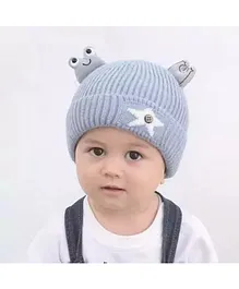 Ziory Knitted Double Layered Warm Cap Frog Design Blue - Circumference 44 cm