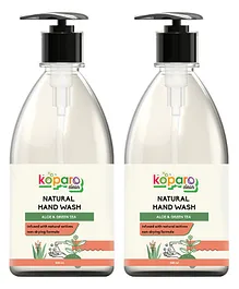 Koparo Hand Wash Aloe & Greentea pH Balanced & Hypoallergenic Infused with Tea Tree Essential Oil Glycerin Kids Safe Eco Friendly Pack of 2 - 500 ml Each