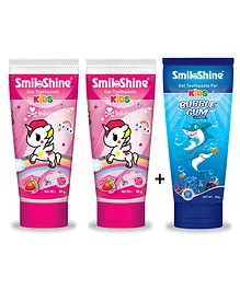 SmiloShine Bubble Gum And Strawberry Flavoured Toothpaste Pack Of 3 - 80 gm Each
