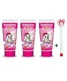SmiloShine Strawberry Flavoured Toothpaste With Heart Shape Tongue Cleaner Pack Of 4 - 80 gm Each