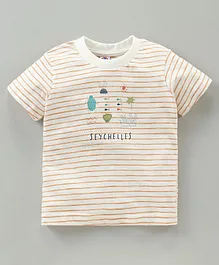 Zero Half Sleeves Cotton T-shirt Striped Print - Mustard