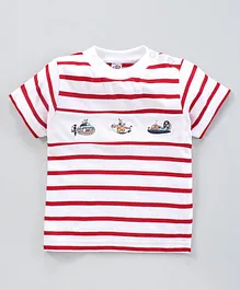 Zero Half Sleeves T-Shirt Striped  - White Red