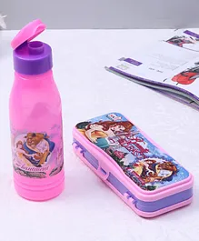 Disney Fairies Beauty & The Beast Themed Pencil Box & Water Bottle Combo Pink & Purple - 600 ml