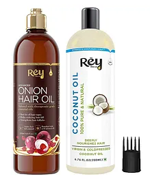 Rey Naturals Coconut and Onion Oils Synthetic Fragrance Pack of 2  - 400 ml
