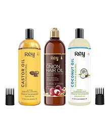 Rey Naturals Castor Cocnut and Oinoin Hair Oil Pack of 3 - 600 ml