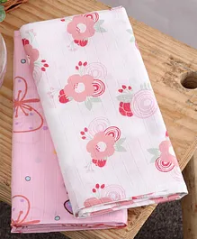 My Milestones 3 in 1 Muslin Swaddle Wrapper Pack of 2 (Size 41x41 Inches) Flower Bunch & Butterfly Print - White & Pink