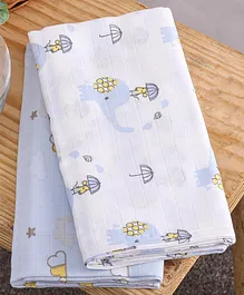  My Milestones Muslin Swaddles Clouds and Elephant Print- White