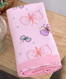 My Milestones Muslin Blanket 2 Layered (Size 43x43 Inches) Butterfly Print - Pink