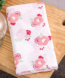 My Milestones Muslin Blanket 2 Layered (Size 43x43 Inches) Flower Bunch Print - White