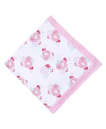My Milestones Muslin Blanket 3 Layered Flower Bunch and Butterfly Print - Pink White