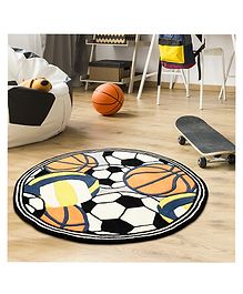 Littlelooms Round Woollen Rug Sport Balls Design - Multicolor