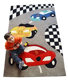 Little Looms Race Cars Kids Rug - Grey