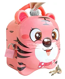 Toyshine Metal Tiger Money Safe Piggy Bank With Lock - Red