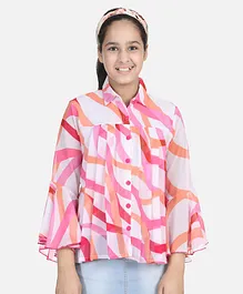 Cutiekins Full Sleeves Printed Shirt Style Top - White & Margenta Pink
